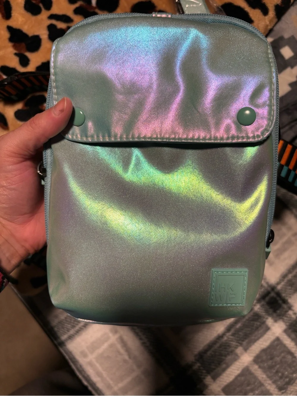 IHKWIP Iridescent Mint Crossbody Bag with Striped Adjustable Strap